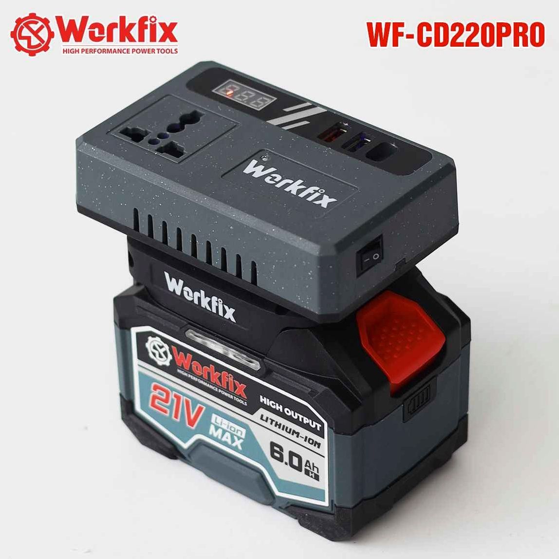 Bộ chuyển đổi biến tần thông minh Workfit WF-CD220PRO, 12/21/24V sang điện xoay chiều 