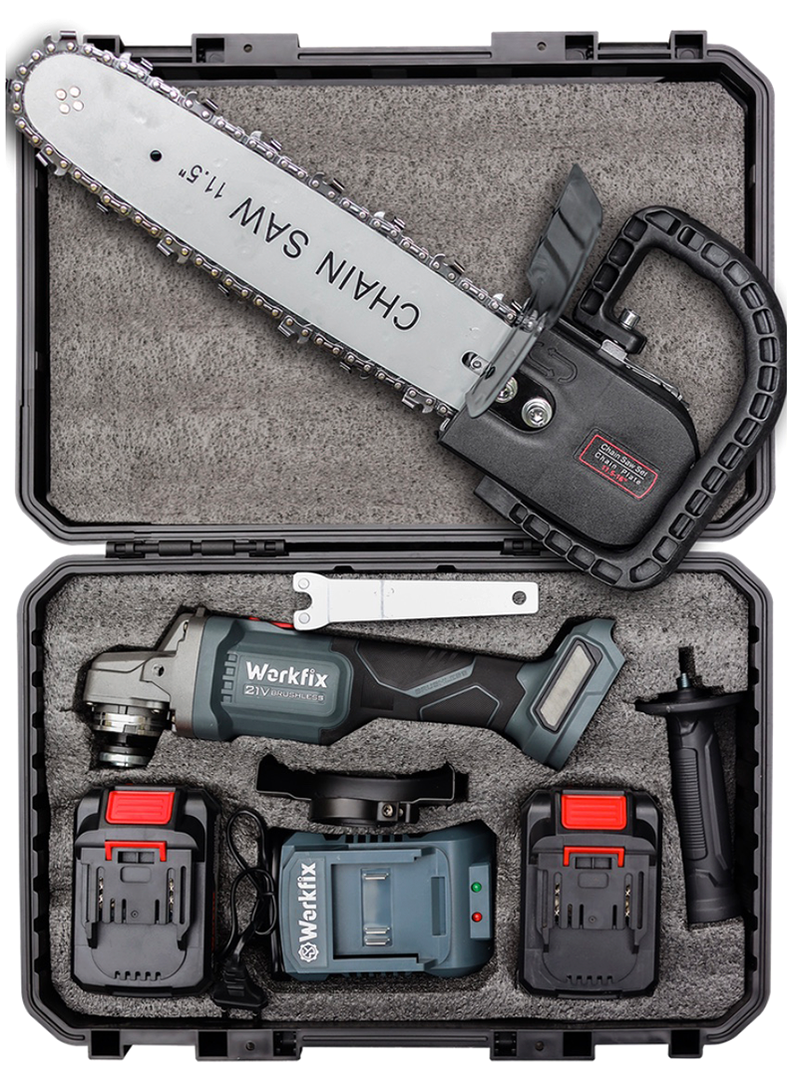 Máy mài pin Workfix WF-AG100PRO đa chức năng cắt mài cưa đáng bóng, tặng kèm bộ lưỡi cưa gỗ