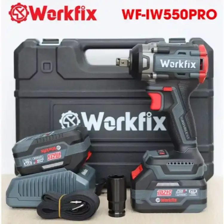 Máy siết bulong Workfix WF-IW550PRO, đầu 2 trong 1, lực siết 550N.m, mở vặn ốc xe tải, ô tô, xe máy