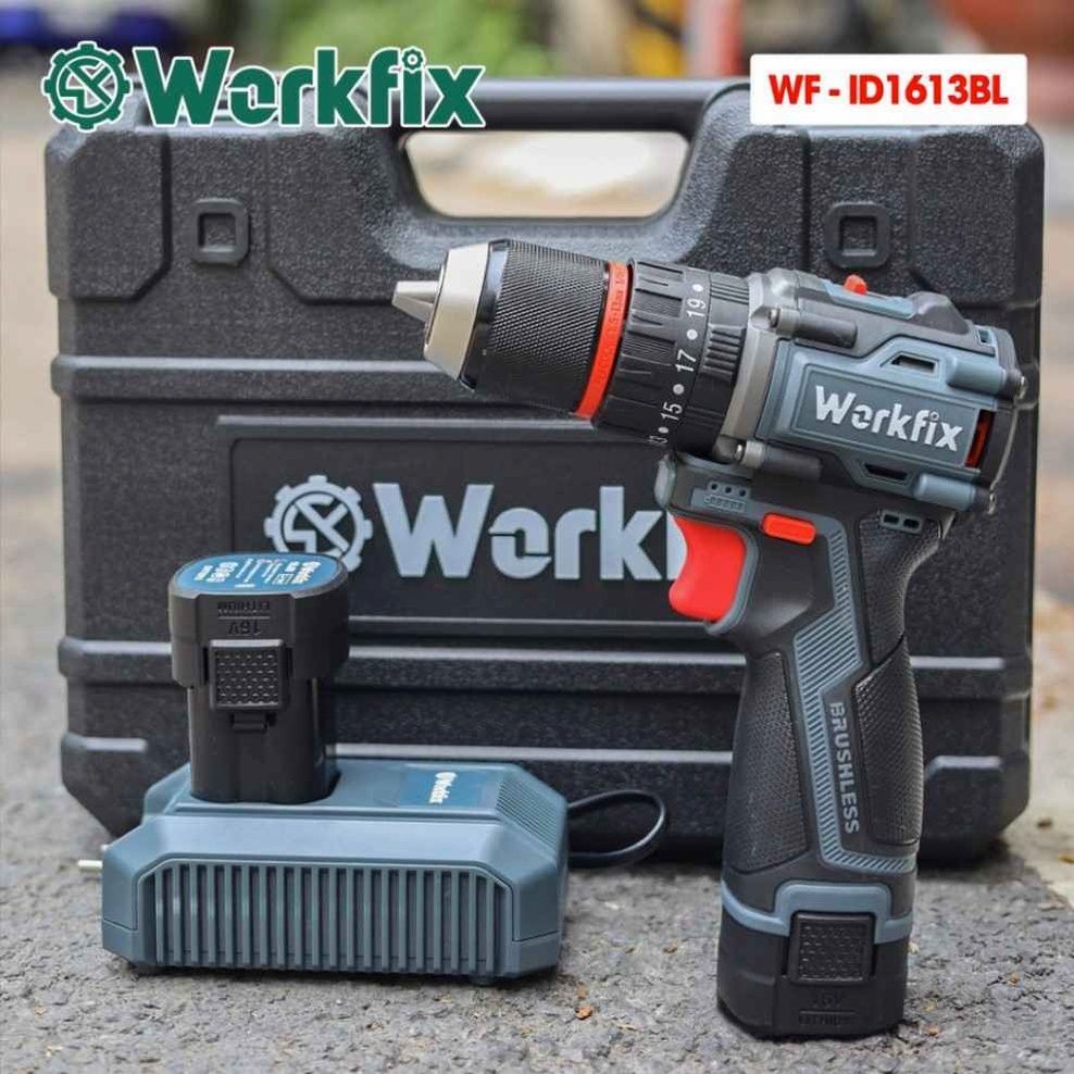 Máy khoan pin Workfix WF-ID1613BL Không Chổi Than – Đa năng Bắt vít – Khoan – Búa – Bảo Hành 12 tháng