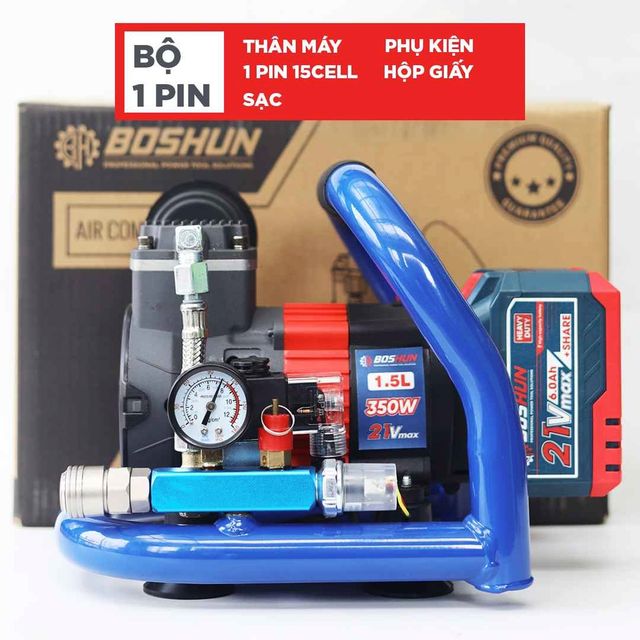 Máy Nén Khí Dùng Pin Boshun BS-NK15BL 1.5L - Động Cơ Không Chổi Than Chân Pin M21